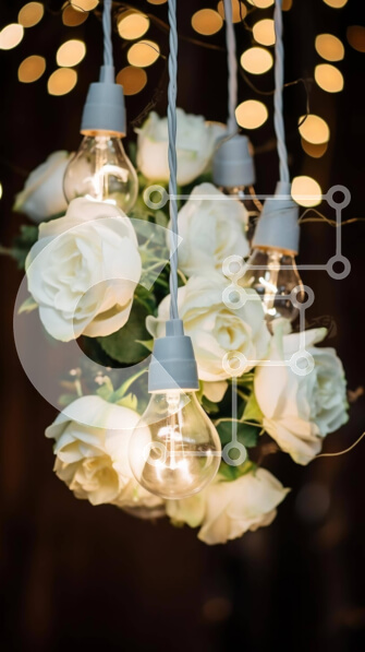 Intra Συλλεκτικό Ξύλινο Παζλ Plywood  4mm - Κομψά λευκά τριαντάφυλλα που κρέμονται από λαμπτήρες Σε Ξύλινο Κουτί - Διαστάσεις Puzzle: 10x10 cm – 25 κομμάτια