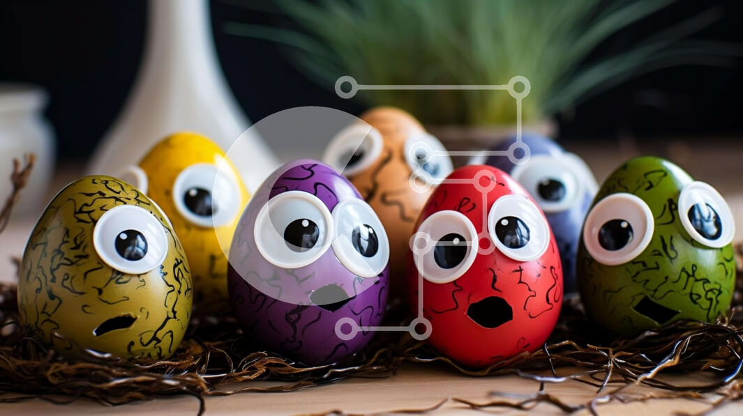 Intra Συλλεκτικό Ξύλινο Παζλ Plywood  4mm - Ζωηρόχρωμα Πασχαλινά αυγά με τα μάτια Googly στο σανό Σε Ξύλινο Κουτί - Διαστάσεις: 10x10 cm – 25 κομμάτια