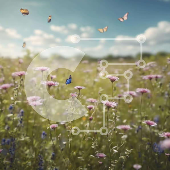 Intra Συλλεκτικό Ξύλινο Παζλ Plywood  4mm - Πεδίο με αγριολούλουδα με πολύχρωμες πεταλούδες Σε Ξύλινο Κουτί - Διαστάσεις: 10x10 cm – 25 κομμάτια