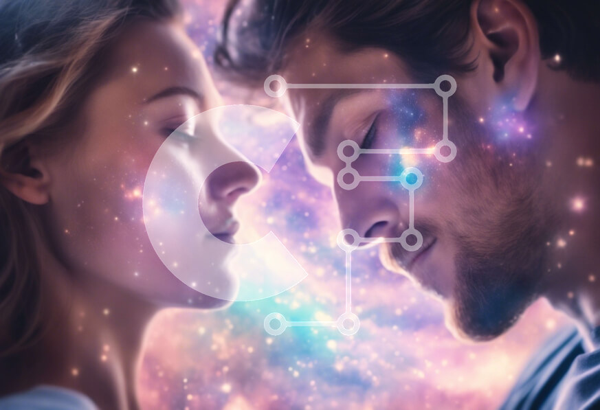 Intra Συλλεκτικό Ξύλινο Παζλ Plywood  4mm - Ρομαντικό ζευγάρι σε ένα αφηρημένο φόντο γαλαξία Σε Ξύλινο Κουτί - Διαστάσεις Puzzle: 10x10 cm – 25 κομμάτια