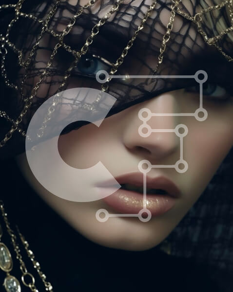 Intra Συλλεκτικό Ξύλινο Παζλ Plywood  4mm - Εκπληκτική γυναίκα με μαύρο και χρυσό φόρεμα με πέπλο και τσόκερ Σε Ξύλινο Κουτί - Διαστάσεις Puzzle: 10x10 cm – 25 κομμάτια