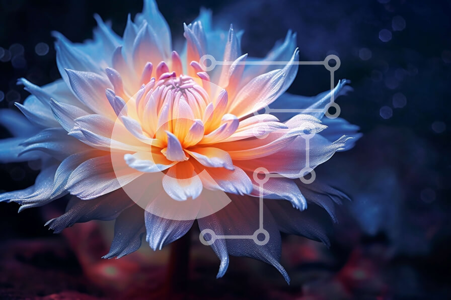 Intra Συλλεκτικό Ξύλινο Παζλ Plywood  4mm - Εκπληκτική εικόνα ενός λαμπερού μπλε και πορτοκαλί λουλουδιού Σε Ξύλινο Κουτί - Διαστάσεις: 10x10 cm – 25 κομμάτια