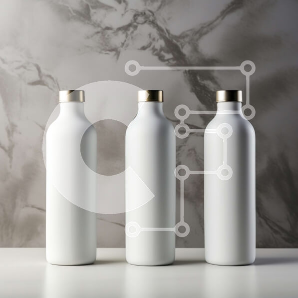 Σετ των 2 Intra Συλλεκτικό Ξύλινο Παζλ Plywood  4mm - Λευκά πλαστικά μπουκάλια με χρυσά καπάκια σε μαρμάρινο πάγκο Σε Ξύλινο Κουτί - Διαστάσεις: 10x10 cm – 25 κομμάτια