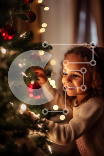 Intra Συλλεκτικό Ξύλινο Παζλ Plywood  4mm - Νεαρό κορίτσι που διακοσμεί το χριστουγεννιάτικο δέντρο με στολίδια Σε Ξύλινο Κουτί - Διαστάσεις: 10x10 cm – 25 κομμάτια