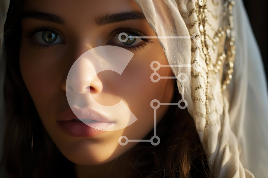 Intra Συλλεκτικό Ξύλινο Παζλ Plywood  4mm - Εκπληκτικό πορτρέτο μιας γυναίκας με λευκό πέπλο και φόρεμα Σε Ξύλινο Κουτί - Διαστάσεις Puzzle: 10x10 cm – 25 κομμάτια