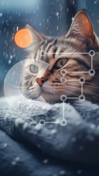 Σετ των 2 Intra Συλλεκτικό Ξύλινο Παζλ Plywood  4mm - Άνετη εικόνα μιας γάτας που χαλαρώνει δίπλα στο παράθυρο με χιονοπτώσεις Σε Ξύλινο Κουτί - Διαστάσεις: 10x10 cm – 25 κομμάτια