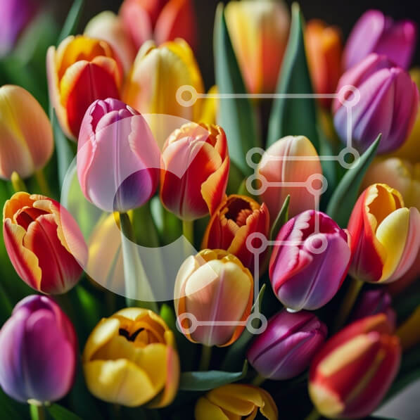 Intra Συλλεκτικό Ξύλινο Παζλ Plywood  4mm - Ζωντανή ανθοδέσμη τουλίπας με πράσινο - Φωτογραφία Αρχείου Σε Ξύλινο Κουτί - Διαστάσεις: 10x10 cm – 25 κομμάτια