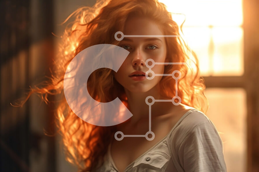 Intra Συλλεκτικό Ξύλινο Παζλ Plywood  4mm - Ονειρική άποψη ηλιοβασιλέματος νεαρής γυναίκας με κόκκινα μαλλιά Σε Ξύλινο Κουτί - Διαστάσεις Puzzle: 10x10 cm – 25 κομμάτια