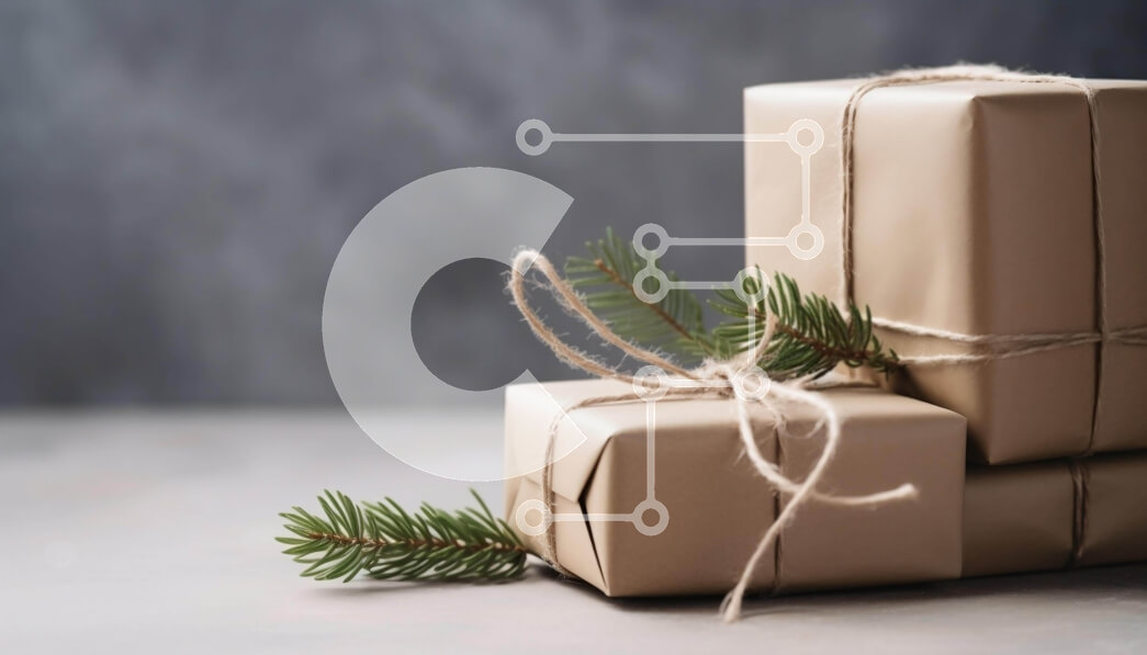 Intra Συλλεκτικό Ξύλινο Παζλ Plywood  4mm - Συσκευασία χριστουγεννιάτικου δώρου με καφέ κουτιά και κλαδί πεύκου Σε Ξύλινο Κουτί - Διαστάσεις: 10x10 cm – 25 κομμάτια