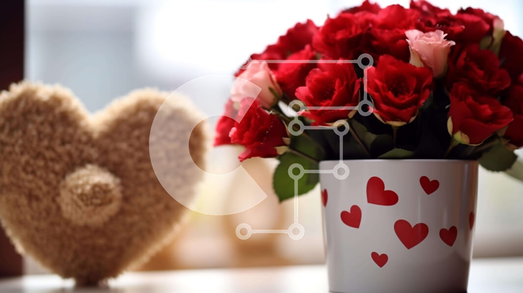 Intra Συλλεκτικό Ξύλινο Παζλ Plywood  4mm - Στοργική σκηνή του Αγίου Βαλεντίνου με κόκκινα τριαντάφυλλα και αρκουδάκια Σε Ξύλινο Κουτί - Διαστάσεις Puzzle: 10x10 cm – 25 κομμάτια