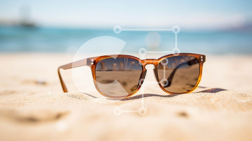 Intra Συλλεκτικό Ξύλινο Παζλ Plywood  4mm - Καφέ γυαλιά ηλίου στην αμμώδη παραλία Σε Ξύλινο Κουτί - Διαστάσεις: 10x10 cm – 25 κομμάτια