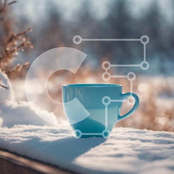 Intra Συλλεκτικό Ξύλινο Παζλ Plywood  4mm - Μπλε κούπα καφέ σε ξύλινη επιφάνεια στο χιόνι Σε Ξύλινο Κουτί - Διαστάσεις: 10x10 cm – 25 κομμάτια