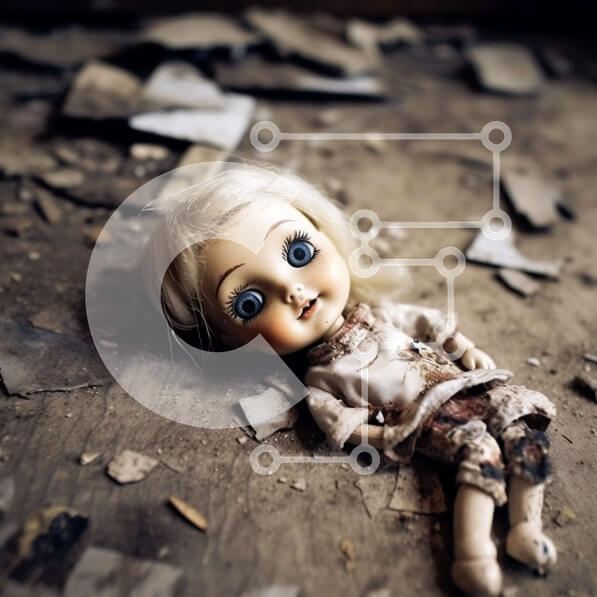 Intra Συλλεκτικό Ξύλινο Παζλ Plywood  4mm - Απόκοσμη εικόνα μιας κούκλας στο πάτωμα σε ένα εγκαταλελειμμένο δωμάτιο Σε Ξύλινο Κουτί - Διαστάσεις Puzzle: 10x10 cm – 25 κομμάτια