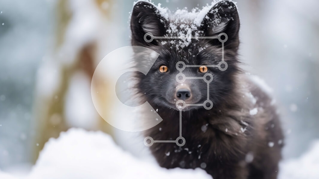 Σετ των 2 Intra Συλλεκτικό Ξύλινο Παζλ Plywood  4mm - Εκπληκτική εικόνα μιας μαύρης αλεπούς στο χιόνι Σε Ξύλινο Κουτί - Διαστάσεις: 10x10 cm – 25 κομμάτια