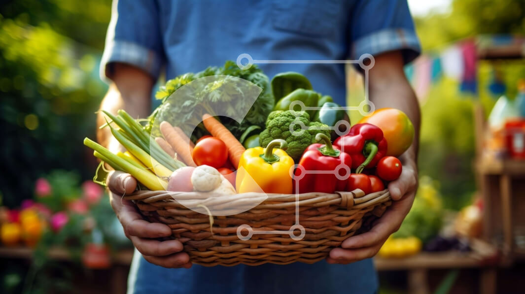 Σετ των 2 Intra Συλλεκτικό Ξύλινο Παζλ Plywood  4mm - Άτομο που κρατά ένα καλάθι με φρέσκα λαχανικά Σε Ξύλινο Κουτί - Διαστάσεις: 10x10 cm – 25 κομμάτια