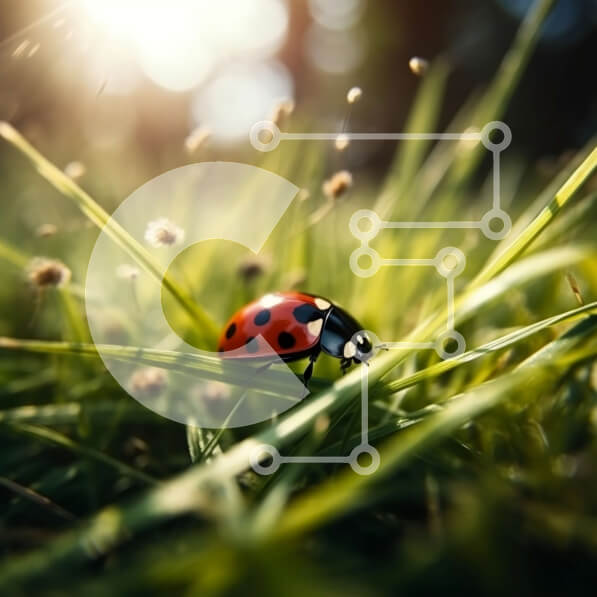 Intra Συλλεκτικό Ξύλινο Παζλ Plywood  4mm - Όμορφη εικόνα της πασχαλίτσας που σέρνεται στο γρασίδι στο φως του ήλιου Σε Ξύλινο Κουτί - Διαστάσεις: 10x10 cm – 25 κομμάτια