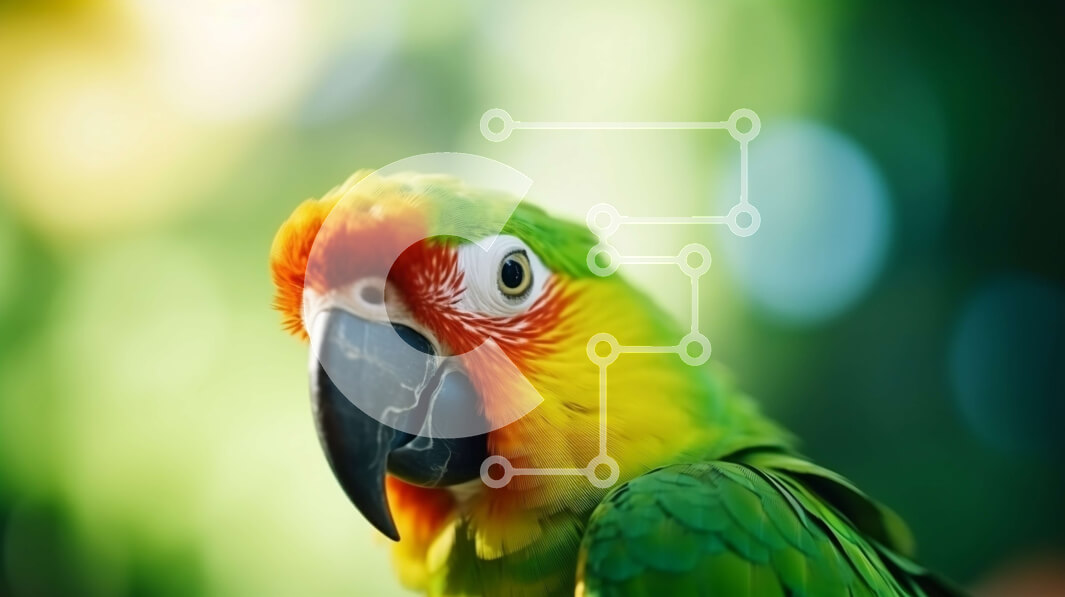 Intra Συλλεκτικό Ξύλινο Παζλ Plywood  4mm - Έντονα χρωματισμένος παπαγάλος που κοιτάζει την κάμερα Σε Ξύλινο Κουτί - Διαστάσεις: 10x10 cm – 25 κομμάτια