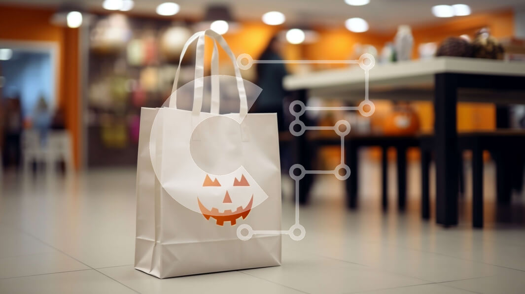 Intra Συλλεκτικό Ξύλινο Παζλ Plywood  4mm - Τσάντα αγορών με θέμα το Halloween σε ένα εστιατόριο Σε Ξύλινο Κουτί - Διαστάσεις Puzzle: 10x10 cm – 25 κομμάτια