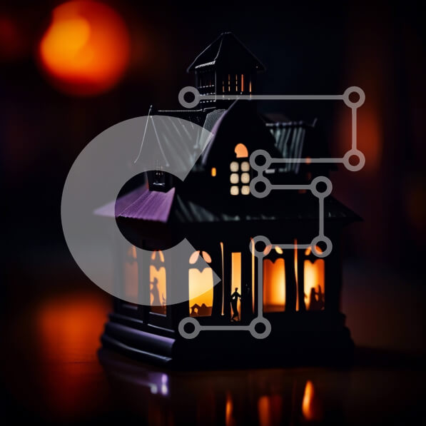 Intra Συλλεκτικό Ξύλινο Παζλ Plywood  4mm - Απόκοσμη εικόνα ενός γοτθικού σπιτιού με ένα αναμμένο κερί τη νύχτα Σε Ξύλινο Κουτί - Διαστάσεις Puzzle: 10x10 cm – 25 κομμάτια