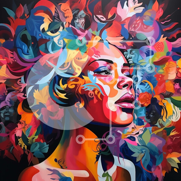 Σετ των 2 Intra Συλλεκτικό Ξύλινο Παζλ Plywood  4mm - Ζωντανή και μοντέρνα: Γυναίκα με πολύχρωμα μαλλιά και κομψό ντύσιμο Σε Ξύλινο Κουτί - Διαστάσεις: 10x10 cm – 25 κομμάτια