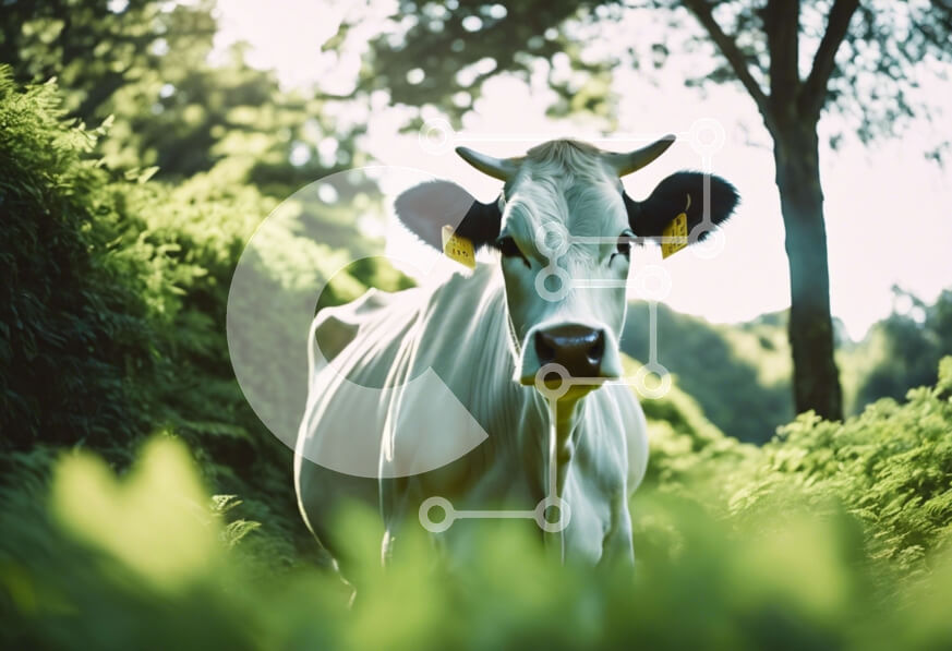 Σετ των 2 Intra Συλλεκτικό Ξύλινο Παζλ Plywood  4mm - Περίεργη λευκή αγελάδα σε ένα καταπράσινο δάσος Σε Ξύλινο Κουτί - Διαστάσεις: 10x10 cm – 25 κομμάτια