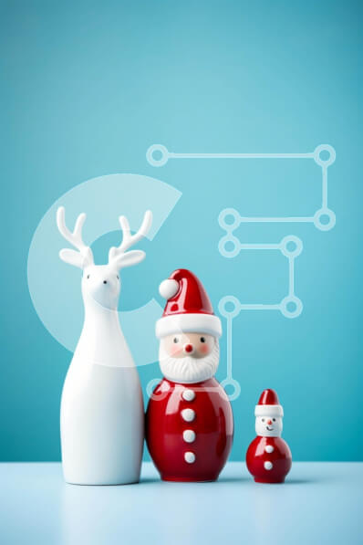 Intra Συλλεκτικό Ξύλινο Παζλ Plywood  4mm - Τρία ειδώλια Άγιου Βασίλη με αγάλματα ταράνδων σε μπλε φόντο Σε Ξύλινο Κουτί - Διαστάσεις: 10x10 cm – 25 κομμάτια