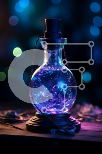 Intra Συλλεκτικό Ξύλινο Παζλ Plywood  4mm - Μυστηριώδης εικόνα του λαμπερού μπλε υγρού σε ένα μπουκάλι Σε Ξύλινο Κουτί - Διαστάσεις Puzzle: 10x10 cm – 25 κομμάτια