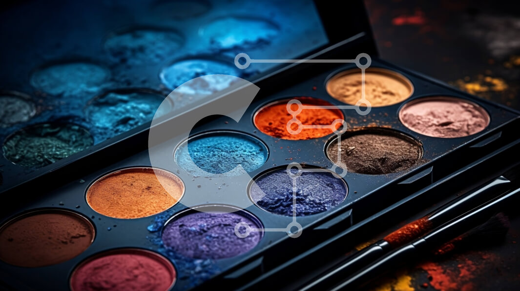 Intra Συλλεκτικό Ξύλινο Παζλ Plywood  4mm - Κοντινό πλάνο μιας πολύχρωμης παλέτας μακιγιάζ με σκιές ματιών, ρουζ και highlighter Σε Ξύλινο Κουτί - Διαστάσεις Puzzle: 10x10 cm – 25 κομμάτια