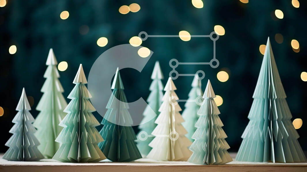 Intra Συλλεκτικό Ξύλινο Παζλ Plywood  4mm - Χειροποίητα χριστουγεννιάτικα δέντρα Origami σε φωτισμένο φόντο Σε Ξύλινο Κουτί - Διαστάσεις: 10x10 cm – 25 κομμάτια