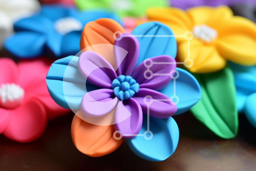 Intra Συλλεκτικό Ξύλινο Παζλ Plywood  4mm - Πολύχρωμος κύκλος πλαστικών λουλουδιών σε ξύλινη επιφάνεια Σε Ξύλινο Κουτί - Διαστάσεις Puzzle: 10x10 cm – 25 κομμάτια