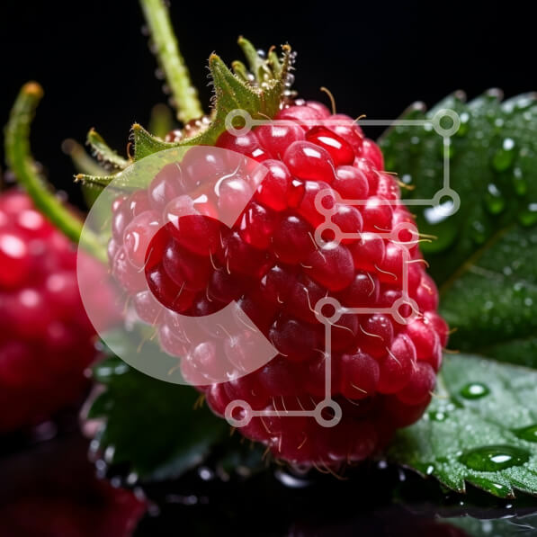 Σετ των 2 Intra Συλλεκτικό Ξύλινο Παζλ Plywood  4mm - Φρέσκα σμέουρα με σταγονίδια νερού σε ένα φύλλο Σε Ξύλινο Κουτί - Διαστάσεις: 10x10 cm – 25 κομμάτια