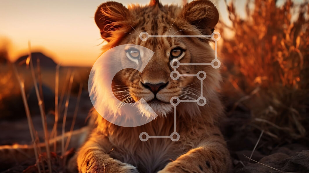 Σετ των 2 Intra Συλλεκτικό Ξύλινο Παζλ Plywood  4mm - Λιοντάρι που κάθεται στο γρασίδι στο ηλιοβασίλεμα Σε Ξύλινο Κουτί - Διαστάσεις: 10x10 cm – 25 κομμάτια