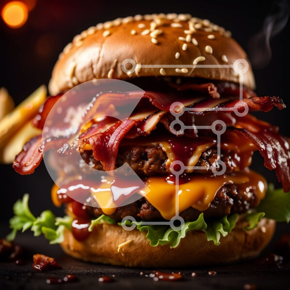 Σετ των 2 Intra Συλλεκτικό Ξύλινο Παζλ Plywood  4mm - Λαχταριστό χάμπουργκερ με μπέικον, τυρί και μαρούλι Σε Ξύλινο Κουτί - Διαστάσεις: 10x10 cm – 25 κομμάτια