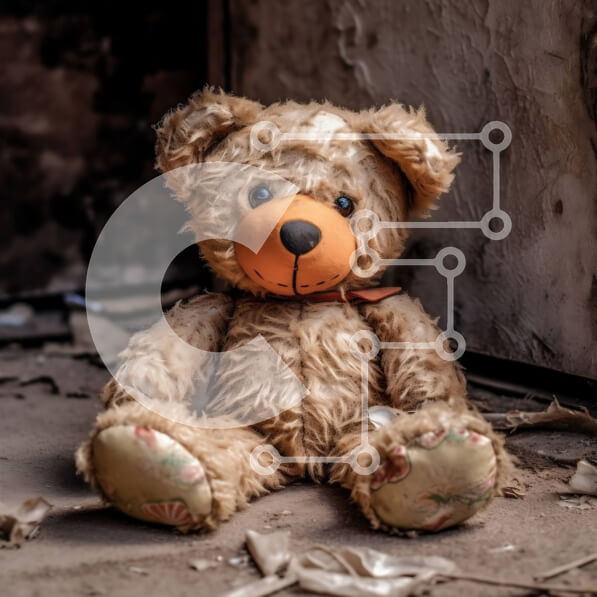 Intra Συλλεκτικό Ξύλινο Παζλ Plywood  4mm - Μοναχικό λούτρινο αρκουδάκι σε κατεστραμμένο δωμάτιο Σε Ξύλινο Κουτί - Διαστάσεις Puzzle: 10x10 cm – 25 κομμάτια