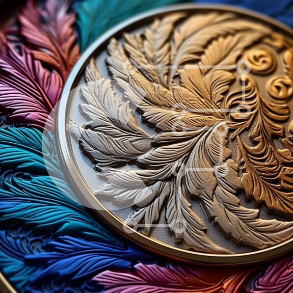 Intra Συλλεκτικό Ξύλινο Παζλ Plywood  4mm - Κοντινή εικόνα ενός όμορφα κατασκευασμένου επίχρυσου μεταλλίου με φύλλα και κλήματα χαραγμένα πάνω του Σε Ξύλινο Κουτί - Διαστάσεις: 10x10 cm – 25 κομμάτια