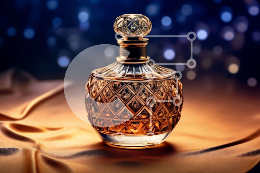 Intra Συλλεκτικό Ξύλινο Παζλ Plywood  4mm - Κομψό μπουκάλι αρώματος σε ένα γυαλιστερό μεταξωτό ύφασμα Σε Ξύλινο Κουτί - Διαστάσεις Puzzle: 10x10 cm – 25 κομμάτια