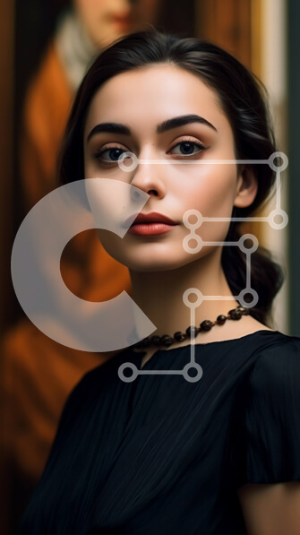 Intra Συλλεκτικό Ξύλινο Παζλ Plywood  4mm - Σοβαρή γυναίκα με μαύρο φόρεμα που στέκεται μπροστά από έργα τέχνης Σε Ξύλινο Κουτί - Διαστάσεις Puzzle: 10x10 cm – 25 κομμάτια