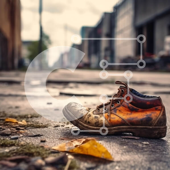 Intra Συλλεκτικό Ξύλινο Παζλ Plywood  4mm - Ζοφερή εικόνα ενός εγκαταλειμμένου παπουτσιού στο έδαφος Σε Ξύλινο Κουτί - Διαστάσεις: 10x10 cm – 25 κομμάτια