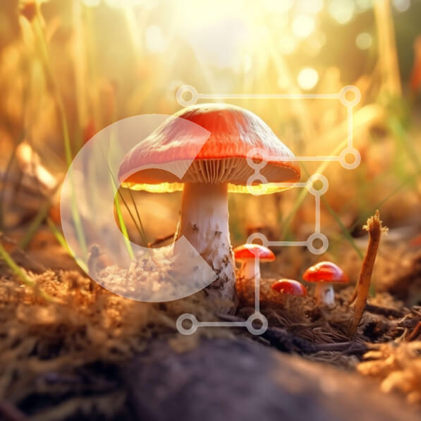 Intra Συλλεκτικό Ξύλινο Παζλ Plywood  4mm - Όμορφη εικόνα μιας ομάδας μανιταριών σε ένα δάσος στο ηλιοβασίλεμα Σε Ξύλινο Κουτί - Διαστάσεις: 10x10 cm – 25 κομμάτια