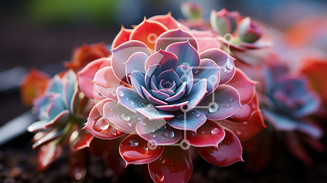 Intra Συλλεκτικό Ξύλινο Παζλ Plywood  4mm - Όμορφη εικόνα ενός παχύφυτου φυτού με σταγονίδια νερού σε ροζ και μοβ λουλούδια Σε Ξύλινο Κουτί - Διαστάσεις: 10x10 cm – 25 κομμάτια