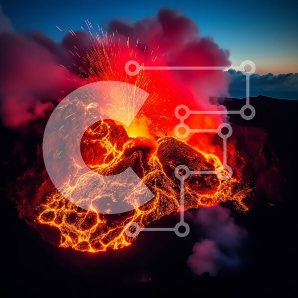 Intra Συλλεκτικό Ξύλινο Παζλ Plywood  4mm - Εκπληκτική εικόνα της ηφαιστειακής έκρηξης με την κόκκινη λάβα να ρέει το σούρουπο Σε Ξύλινο Κουτί - Διαστάσεις: 10x10 cm – 25 κομμάτια