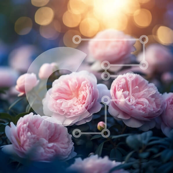 Intra Συλλεκτικό Ξύλινο Παζλ Plywood  4mm - Εκπληκτική εικόνα με ροζ παιώνιες σε έναν κήπο στο ηλιοβασίλεμα Σε Ξύλινο Κουτί - Διαστάσεις: 10x10 cm – 25 κομμάτια