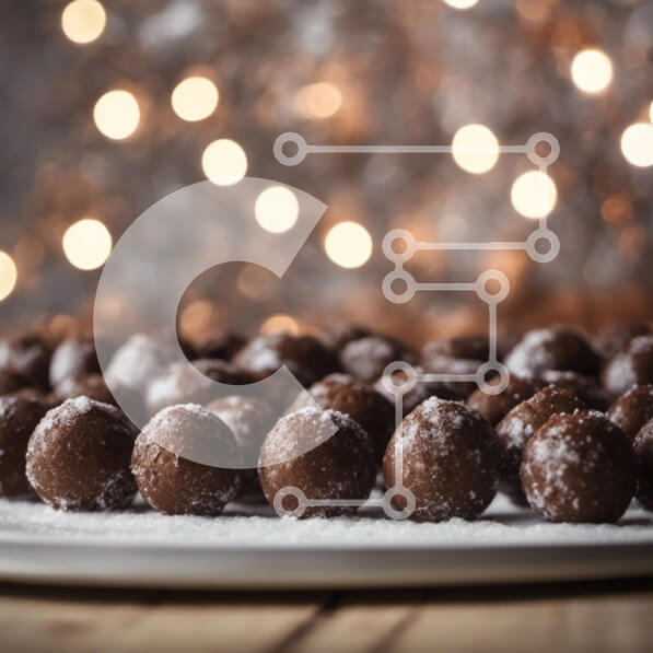 Σετ των 2 Intra Συλλεκτικό Ξύλινο Παζλ Plywood  4mm - Πιάτο με σοκολατένιες μπάλες καλυμμένο με ζάχαρη άχνη με γιορτινά φωτάκια Σε Ξύλινο Κουτί - Διαστάσεις: 10x10 cm – 25 κομμάτια