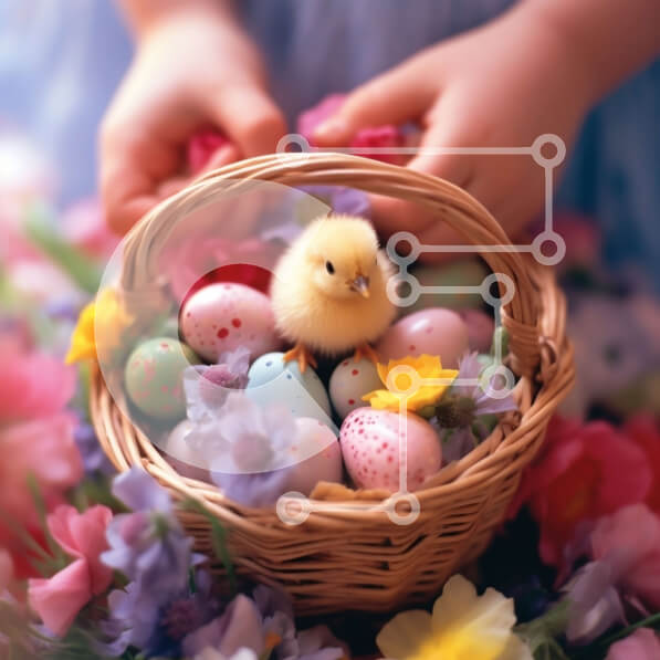 Intra Συλλεκτικό Ξύλινο Παζλ Plywood  4mm - Αξιολάτρευτη Πασχαλινή φωτογραφία νεαρού κοριτσιού με καλάθι με αυγά Σε Ξύλινο Κουτί - Διαστάσεις: 10x10 cm – 25 κομμάτια