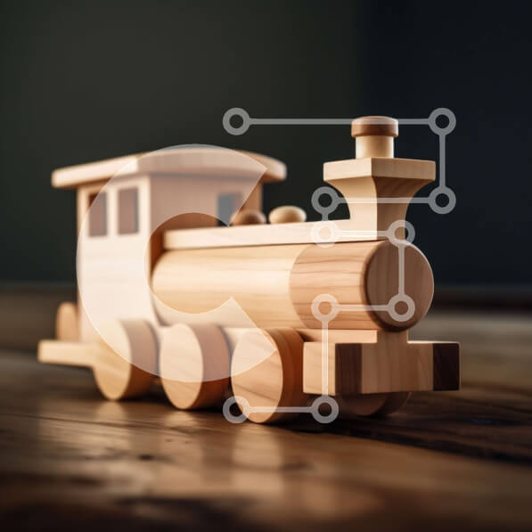 Intra Συλλεκτικό Ξύλινο Παζλ Plywood  4mm - Πολύχρωμο ξύλινο τρένο παιχνιδιών σε ένα ρουστίκ ξύλινο τραπέζι Σε Ξύλινο Κουτί - Διαστάσεις Puzzle: 10x10 cm – 25 κομμάτια