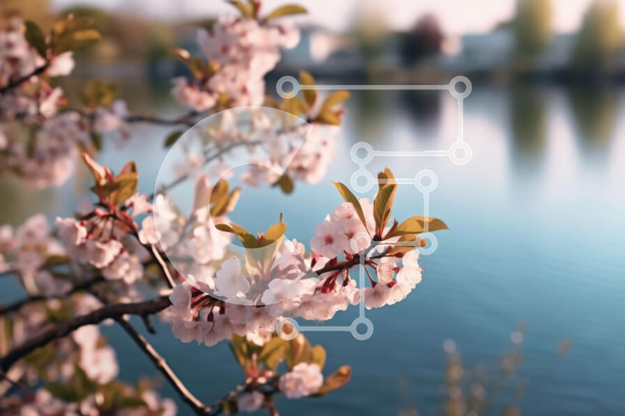 Intra Συλλεκτικό Ξύλινο Παζλ Plywood  4mm - Όμορφη εικόνα ενός δέντρου και βουνών με άνθη κερασιάς Σε Ξύλινο Κουτί - Διαστάσεις: 10x10 cm – 25 κομμάτια