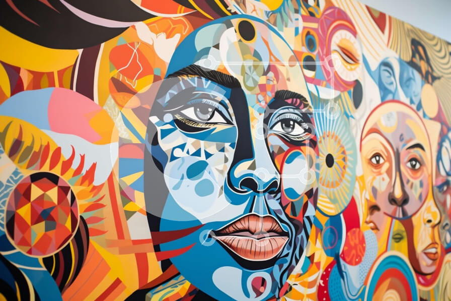 Intra Συλλεκτικό Ξύλινο Παζλ Plywood  4mm - Ζωντανή τοιχογραφία ενός γαλήνιου γυναικείου προσώπου σε μπλε και μοβ τόνους Σε Ξύλινο Κουτί - Διαστάσεις Puzzle: 10x10 cm – 25 κομμάτια