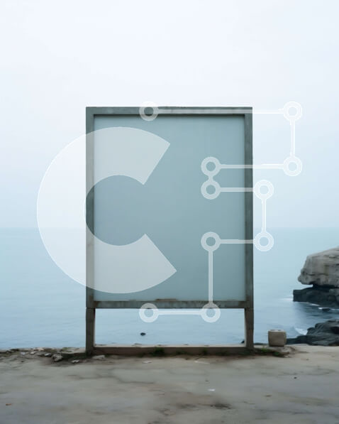 Intra Συλλεκτικό Ξύλινο Παζλ Plywood  4mm - Κενός πίνακας διαφημίσεων στο βράχο με θέα στο νερό Σε Ξύλινο Κουτί - Διαστάσεις Puzzle: 10x10 cm – 25 κομμάτια