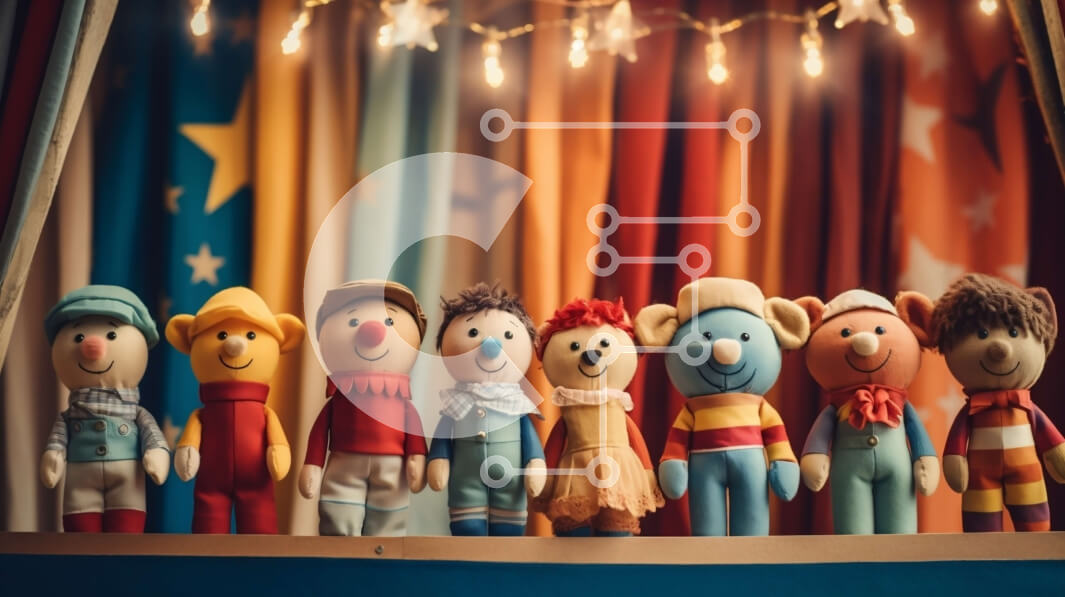 Intra Συλλεκτικό Ξύλινο Παζλ Plywood  4mm - Ομάδα γεμιστά ζώα σε ένα τραπέζι με κουρτίνες Σε Ξύλινο Κουτί - Διαστάσεις Puzzle: 10x10 cm – 25 κομμάτια