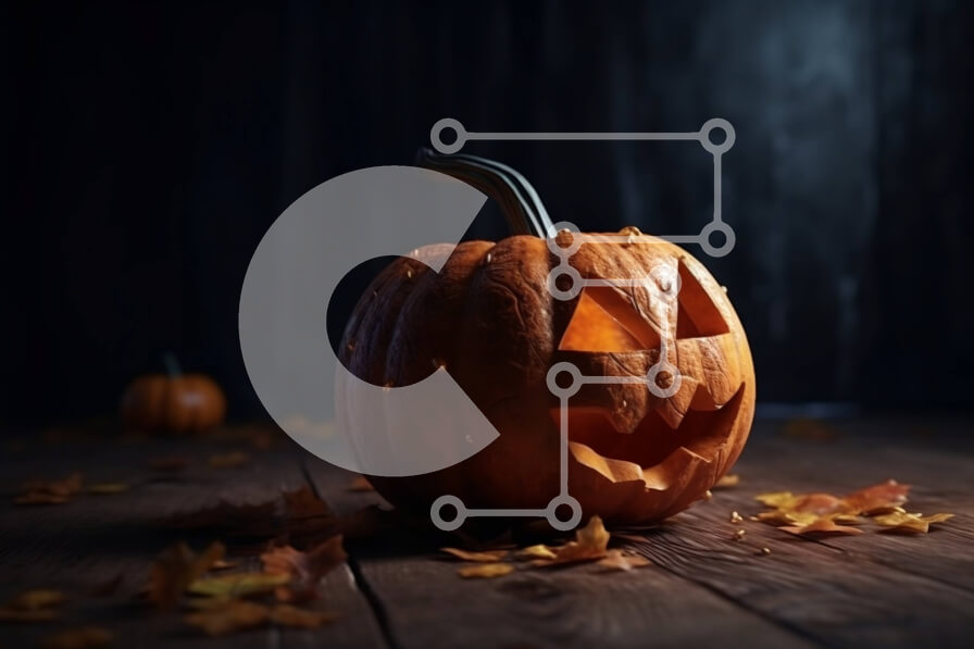 Intra Συλλεκτικό Ξύλινο Παζλ Plywood  4mm - Απόκοσμη διακόσμηση αποκριών: Jack-O'-Lantern σε ξύλινο τραπέζι Σε Ξύλινο Κουτί - Διαστάσεις: 10x10 cm – 25 κομμάτια